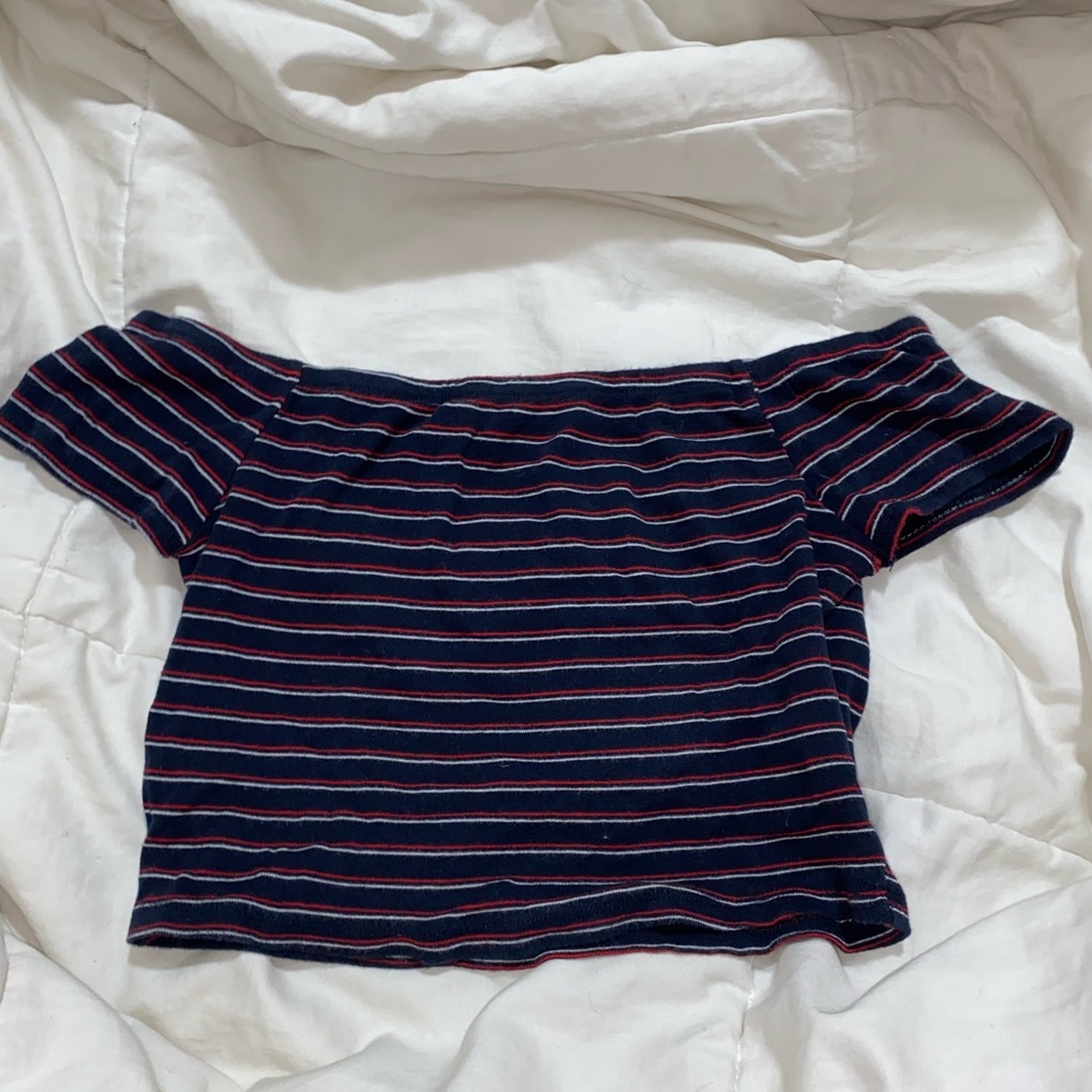 Off the Shoulder Navy Tank